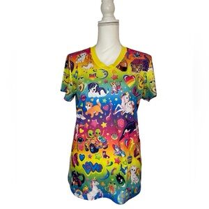 Neon Multi-colored Lisa Frank Inspired Medical Nursing Scrub Top Women’s Medium